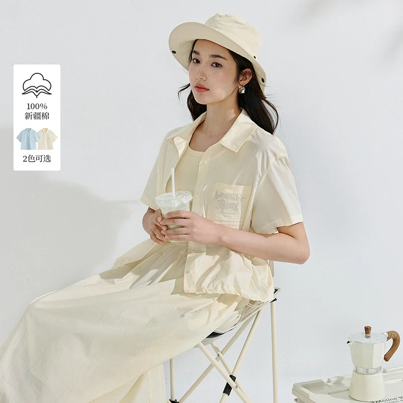 【商场同款】2025夏季淡人穿搭纯棉府绸衬衫时尚宽松衬衣