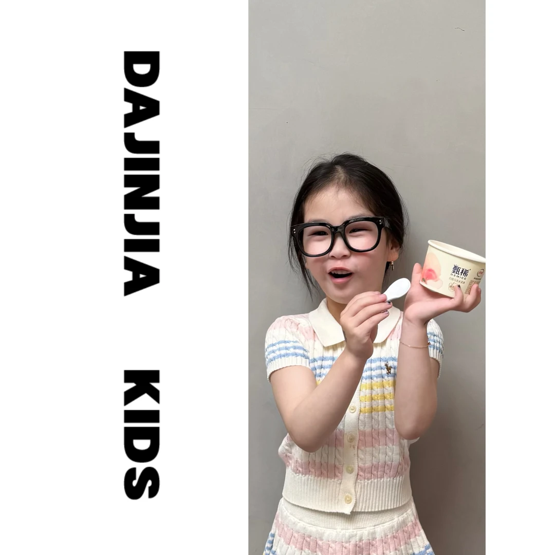 （清仓）【多巴胺系列】25新款女宝宝夏季薄支洋气针织短袖条纹上衣