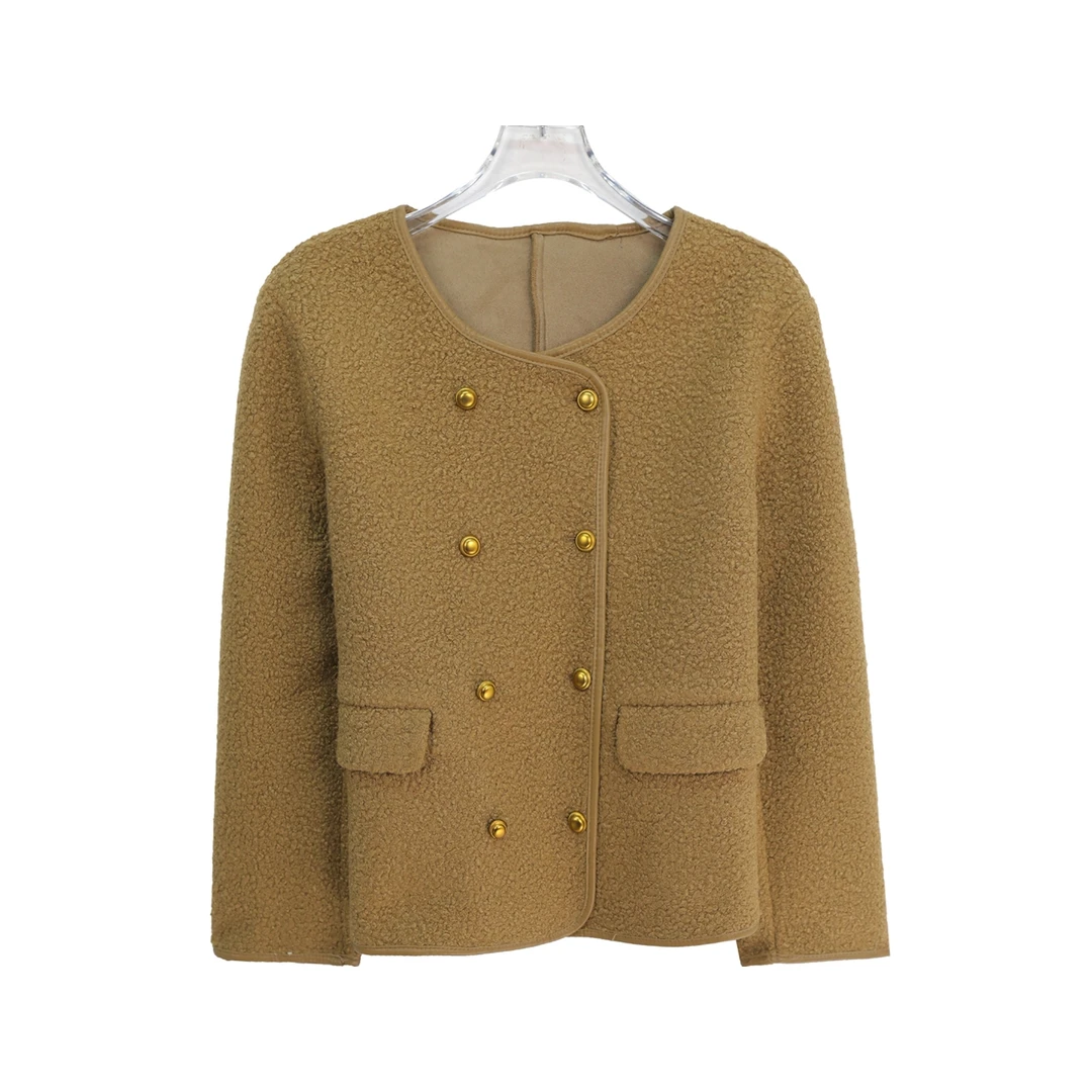 S圆领重工双排扣复古美拉德百搭短外套S4701