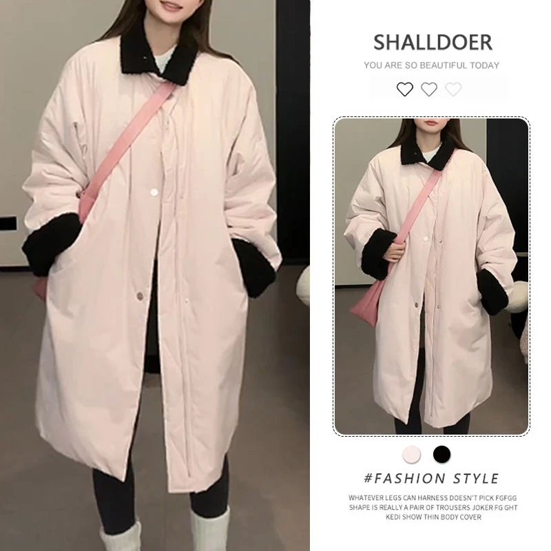 2025新款设计感时髦撞色夹棉外套少女感翻领宽松保暖棉服