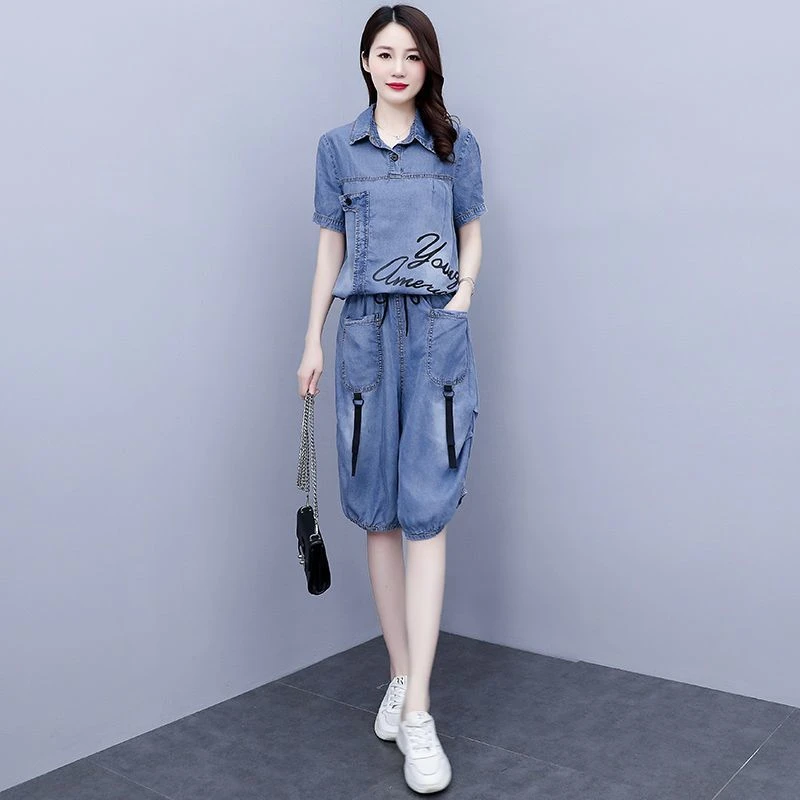 2025新款夏日休闲两件套女款显瘦时髦洋气大码短袖套装气质减龄棉