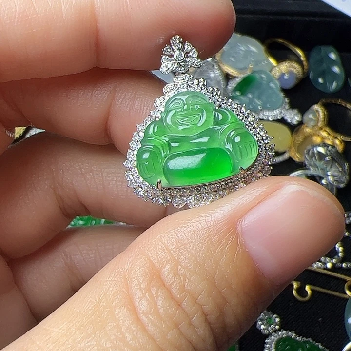 翡翠18K金镶嵌吊坠(不含链)
