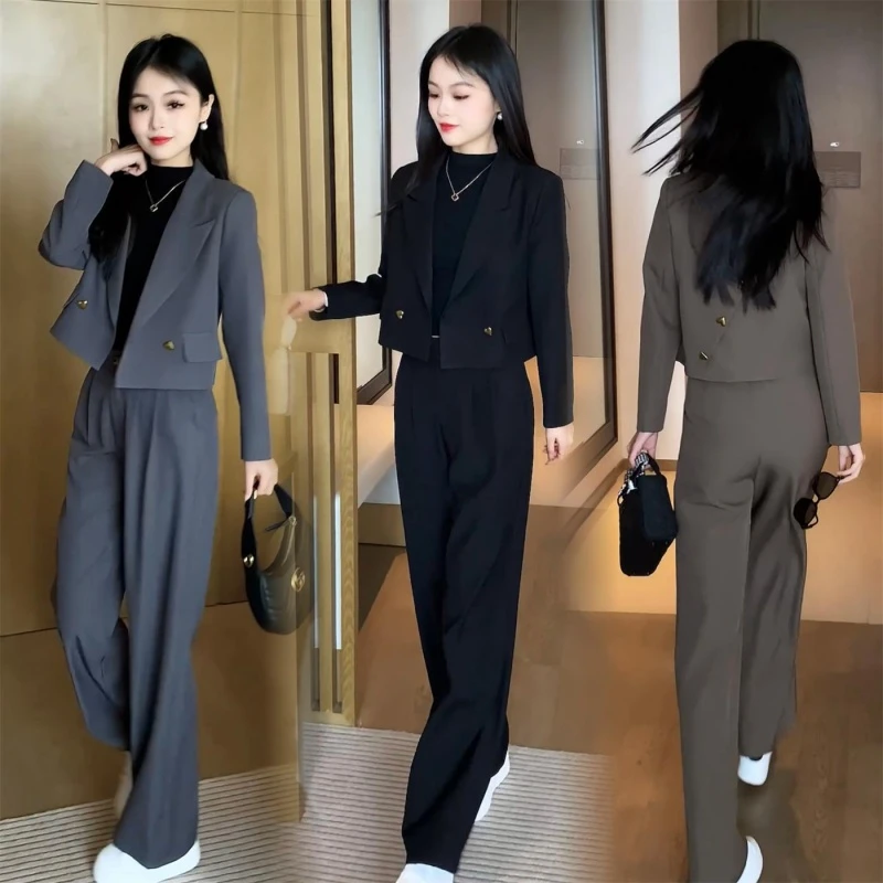 时尚新款轻熟女神范时髦减龄短西服外套直简西裤小西装套装两件套