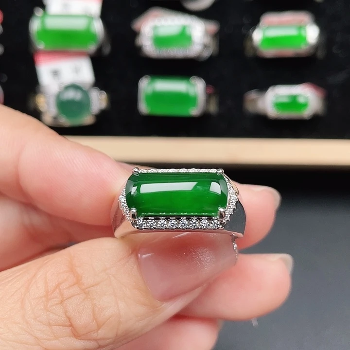 翡翠银S925镶嵌戒指编号3594没运费险天然a货翡翠