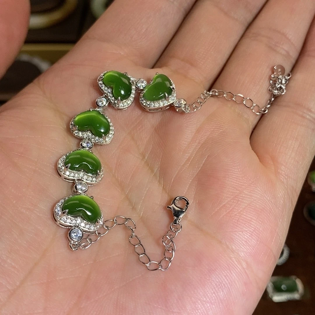 【闪购商品】银S925镶嵌手链和田玉（碧玉）