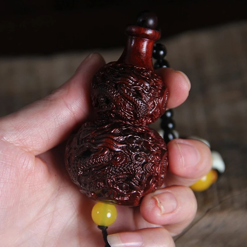 正宗紫檀木双龙葫芦手把件工艺品实木质福禄寿制作挂件把玩件车挂