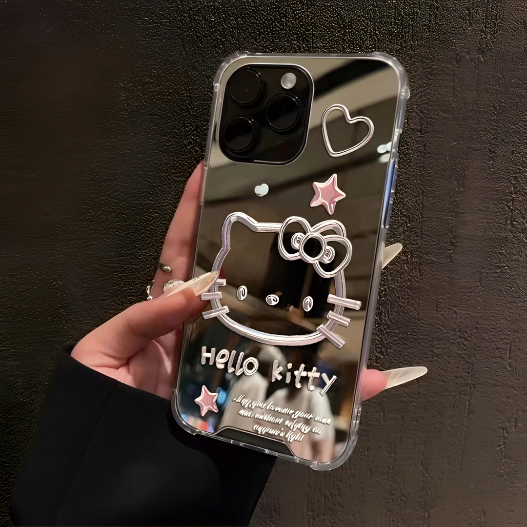 银色凯蒂猫适用苹果16promax手机壳15plus可爱14pro镜面13高级12