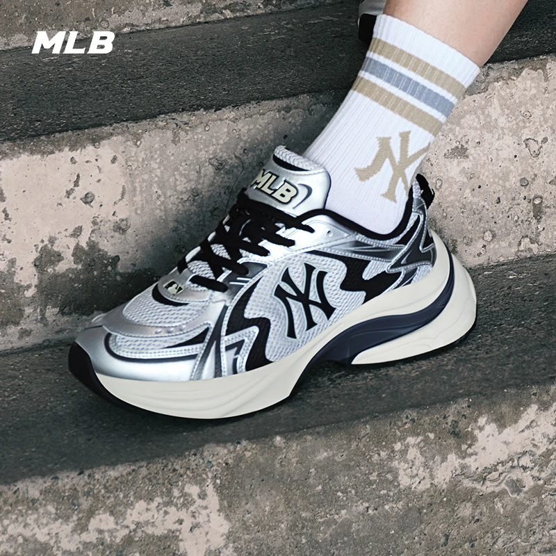 【张凌赫同款】MLB男女鞋新款基础系列黑银网鞋运动休闲鞋3ARNSPL4N