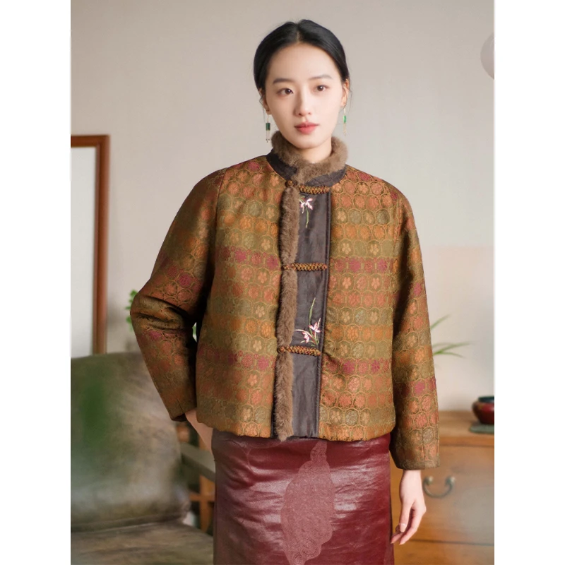 蘭襟【冰心清韵】织锦缎香云纱刺绣棉服女冬季小个子棉袄中式中国风