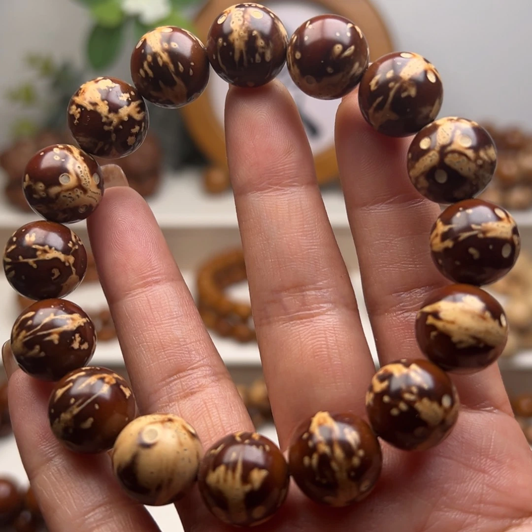 紫金鼠手串半实心花皮光珠14