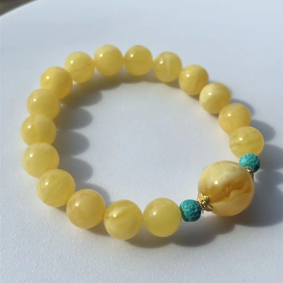 【亿轩珠宝】ZX056606金白圆珠单圈手串diy绿松10-15mm+