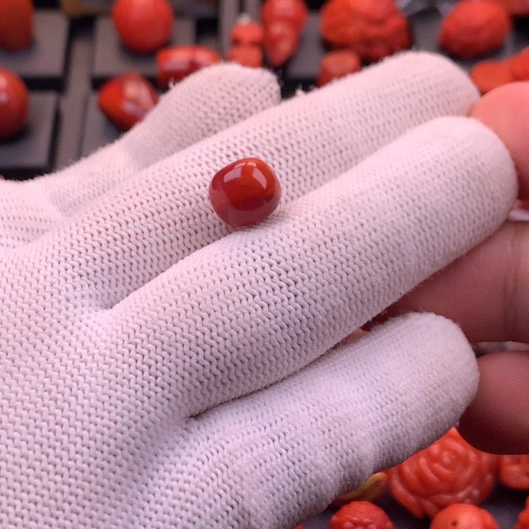 南红玛瑙未镶嵌川料原矿玫红火焰纹老型单珠10mm