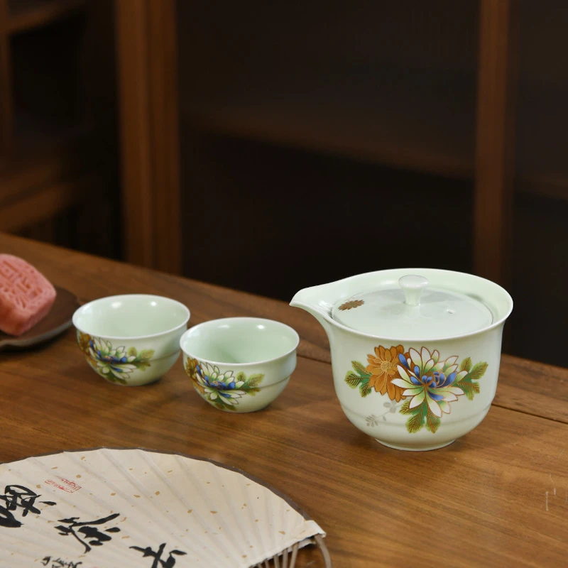 清雅凝香便携白瓷旅行茶具快客杯陶瓷功夫茶具户外懒人泡茶手抓壶