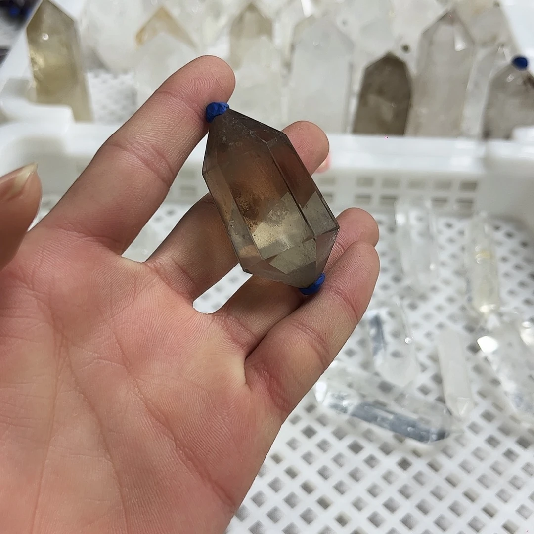 水晶未镶嵌珠宝半成品茶水晶双尖柱子