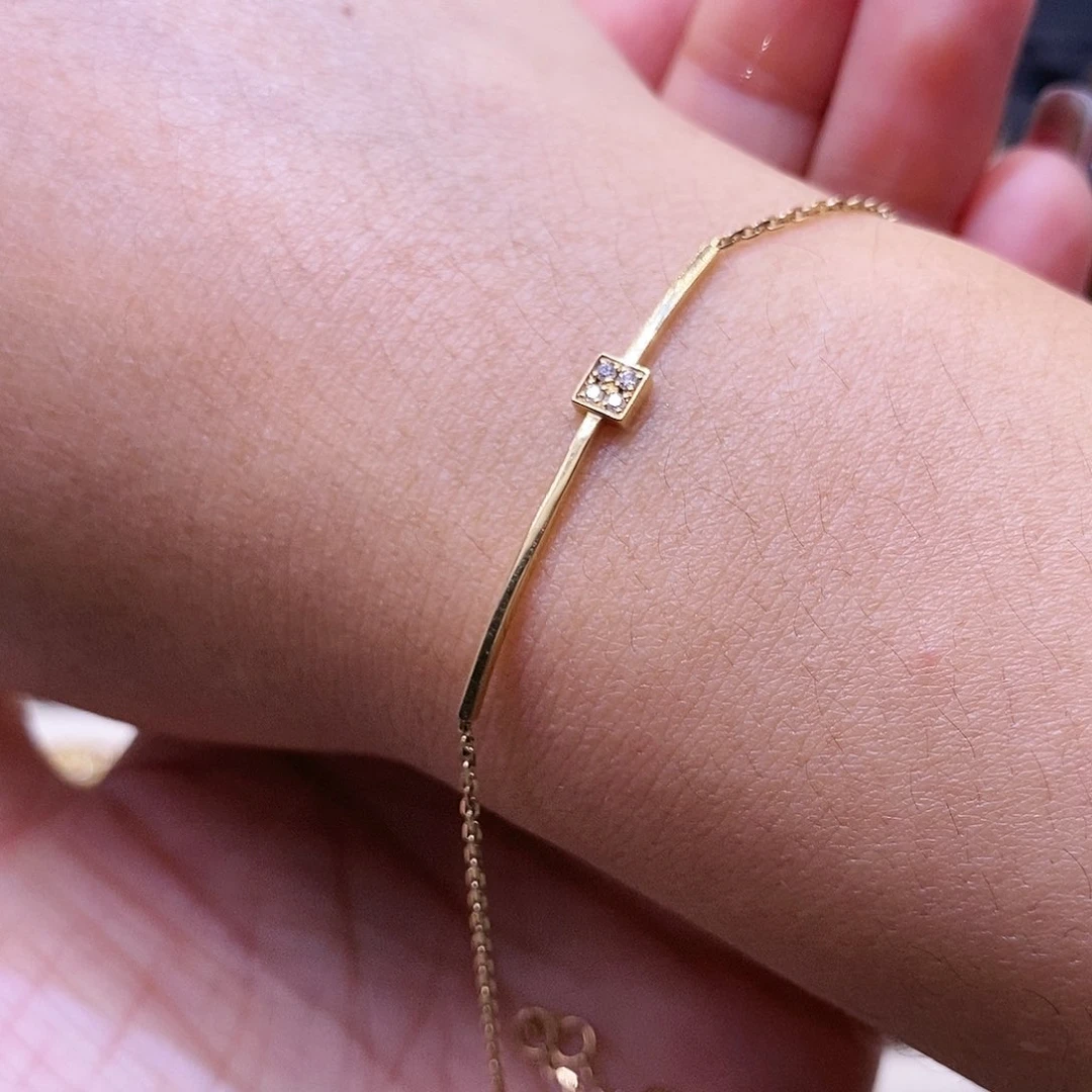 钻石手链18K金镶嵌k黄小方糖手链