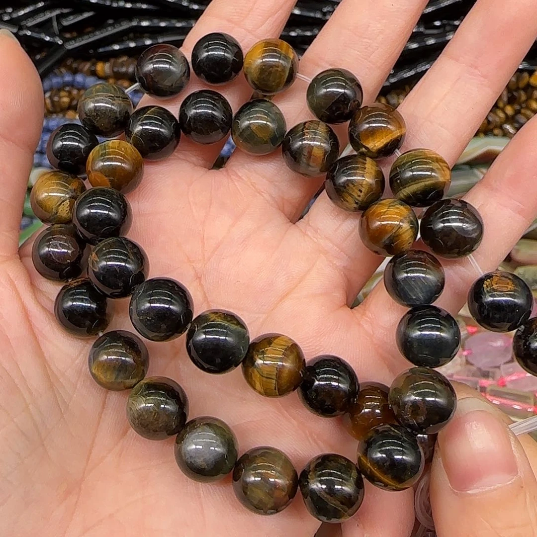 玛瑙/玉髓合金珠宝半成品金蓝虎眼10mm一条