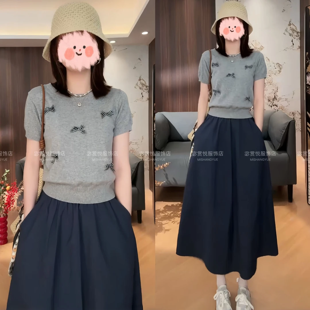 洋气休闲装2025夏季修身显瘦针织上衣百搭半身裙套装温柔知性衣服