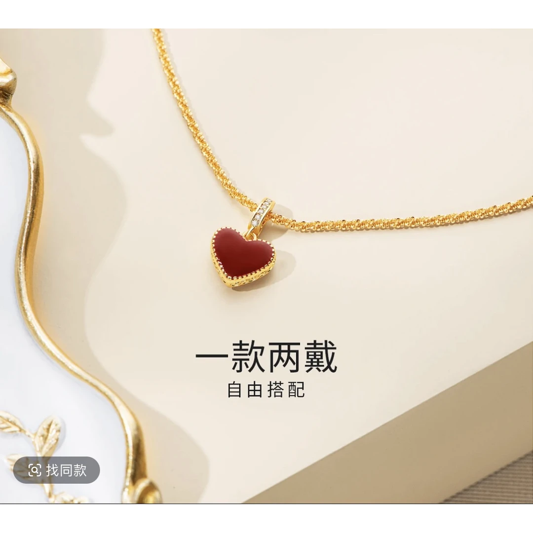 铜合金项链 【江辰手作】红色双面目贝爱心项链女配饰新年款锁骨链
