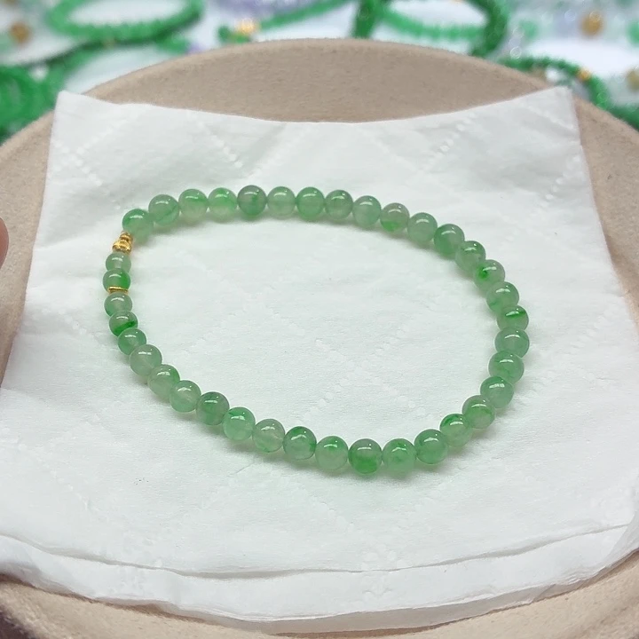 翡翠18K金镶嵌手链天然缅甸翡翠A货卡4.4-4.8