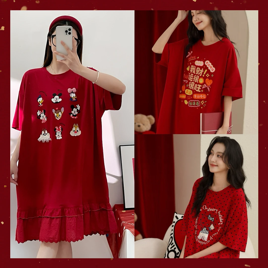 女士新年红半袖裙