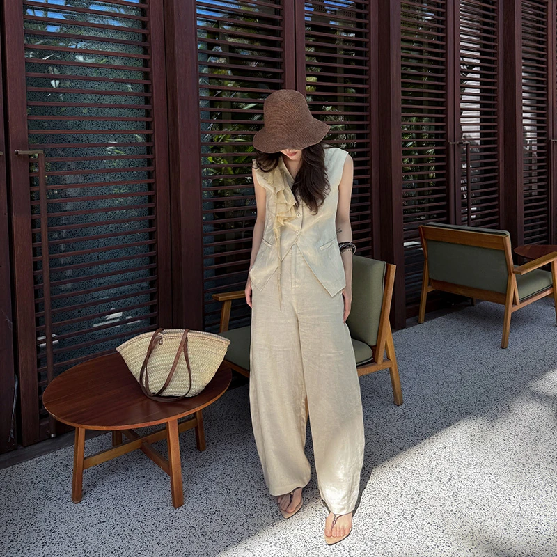 【ALONE SAVOR】 自然之行 高品质抗菌亚麻无袖马甲+弯刀裤套装J049