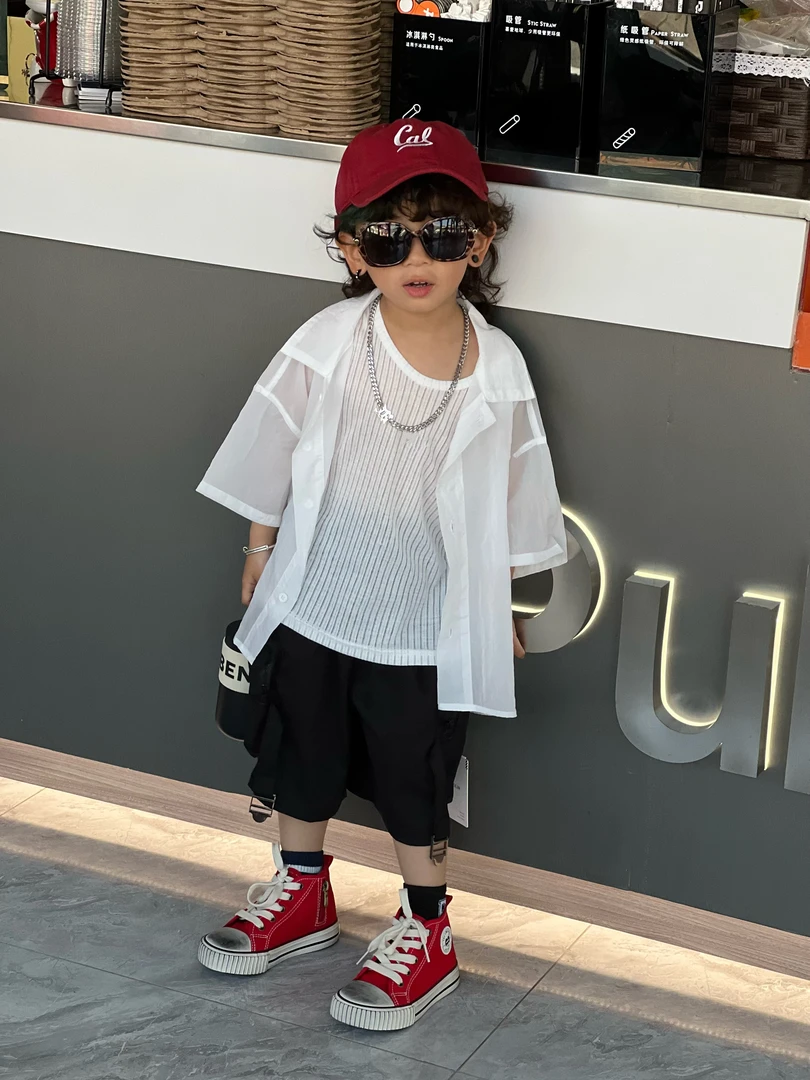 5005【夏日*两件】儿童夏款新款 韩版 宽松 百搭运动 衬衣两件套