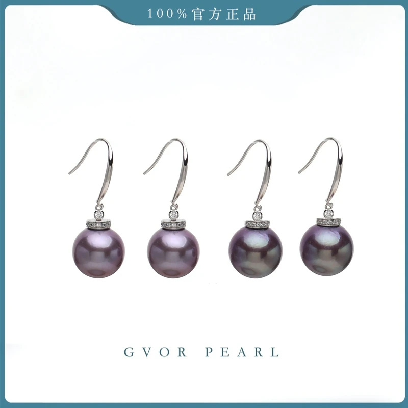S925紫珍珠耳钩 12-13MM【多样性发一】