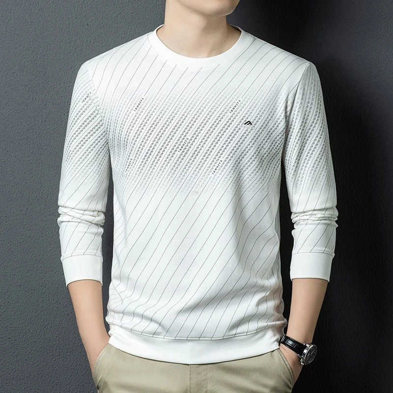 【厂家直销】春秋男士长袖T恤圆领潮流大码时尚条纹宽松休闲卫衣