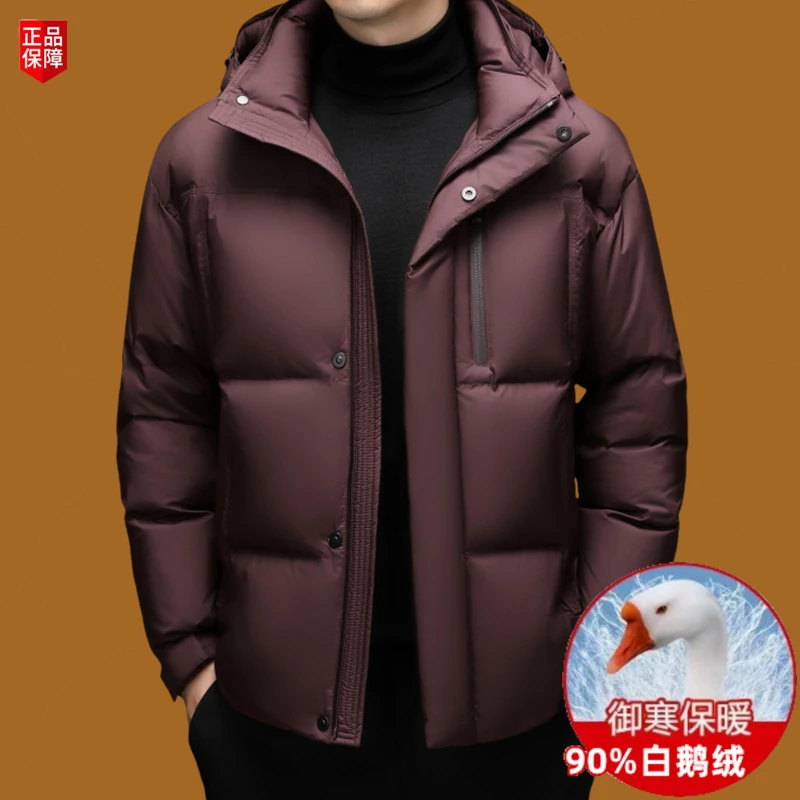 维比萨玻高端休闲白鹅绒男士羽绒服短款连帽冬季加厚保暖外套