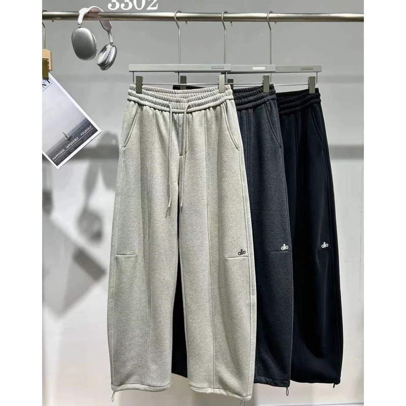 美式松弛感垂感直筒卫裤男2025秋冬加绒宽松拼接刺绣百搭运动裤潮