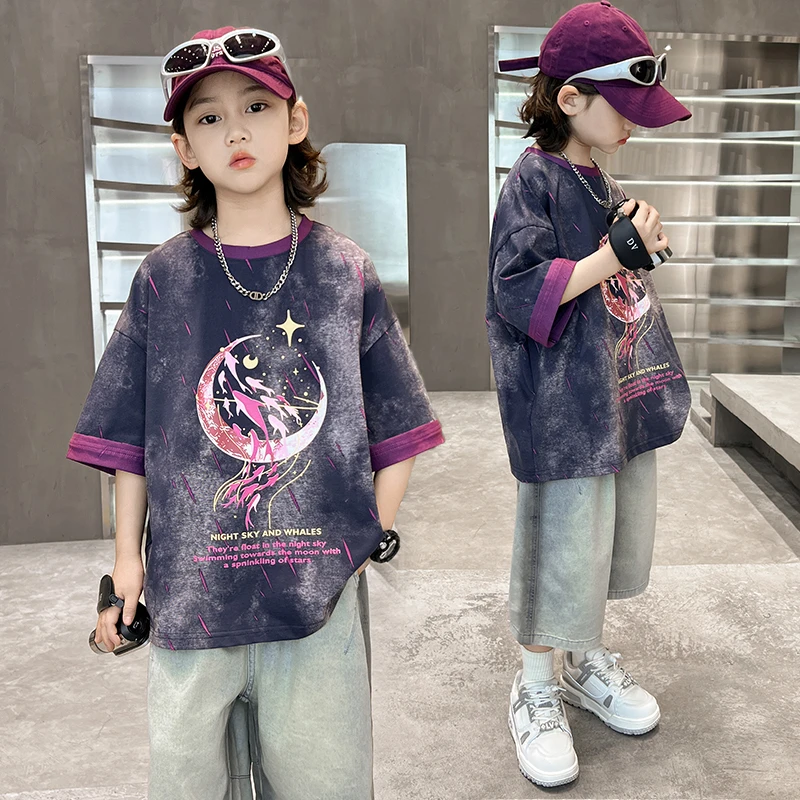 童装男童短袖T恤儿童夏季2025新款炸街中大童半袖上衣t恤男孩潮牌