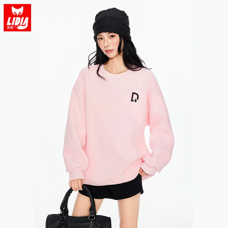 韩系粉色字母印花卫衣女装2025春秋秋季宽松圆领长袖时尚休闲上衣