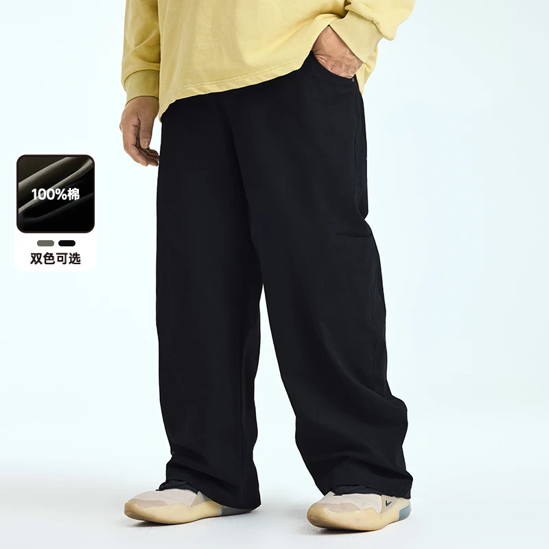 NMAX大码潮牌男装25年春季帆布直筒裤纯色加肥挺括休闲裤FNK007