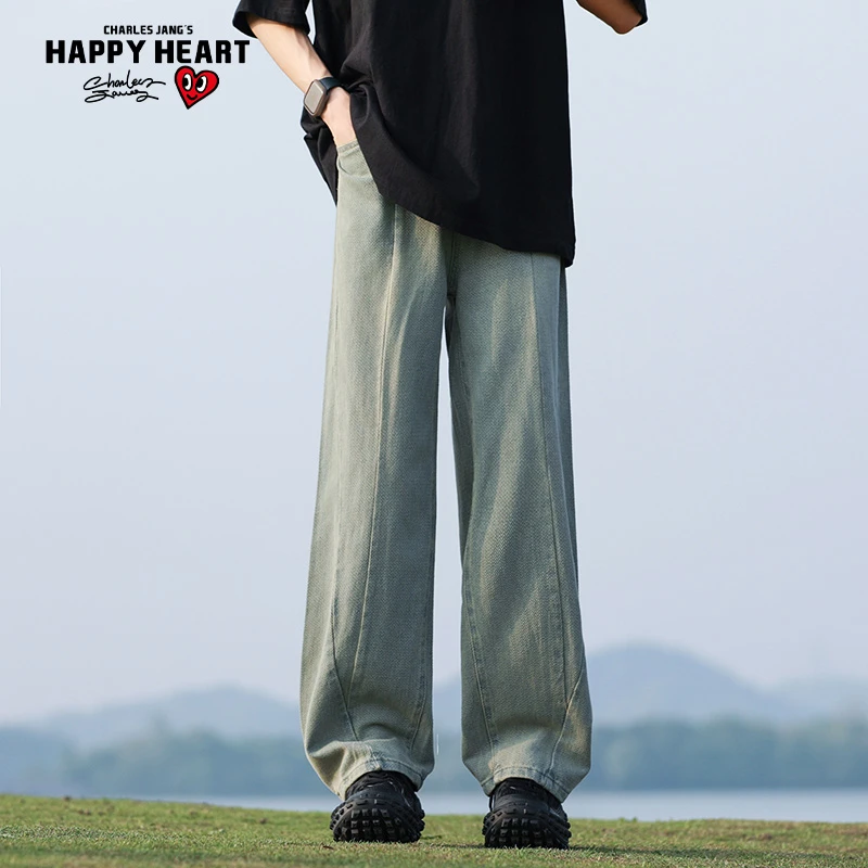 查尔斯桃心 水洗牛仔裤男女同款百搭休闲复古宽松潮流美式高街