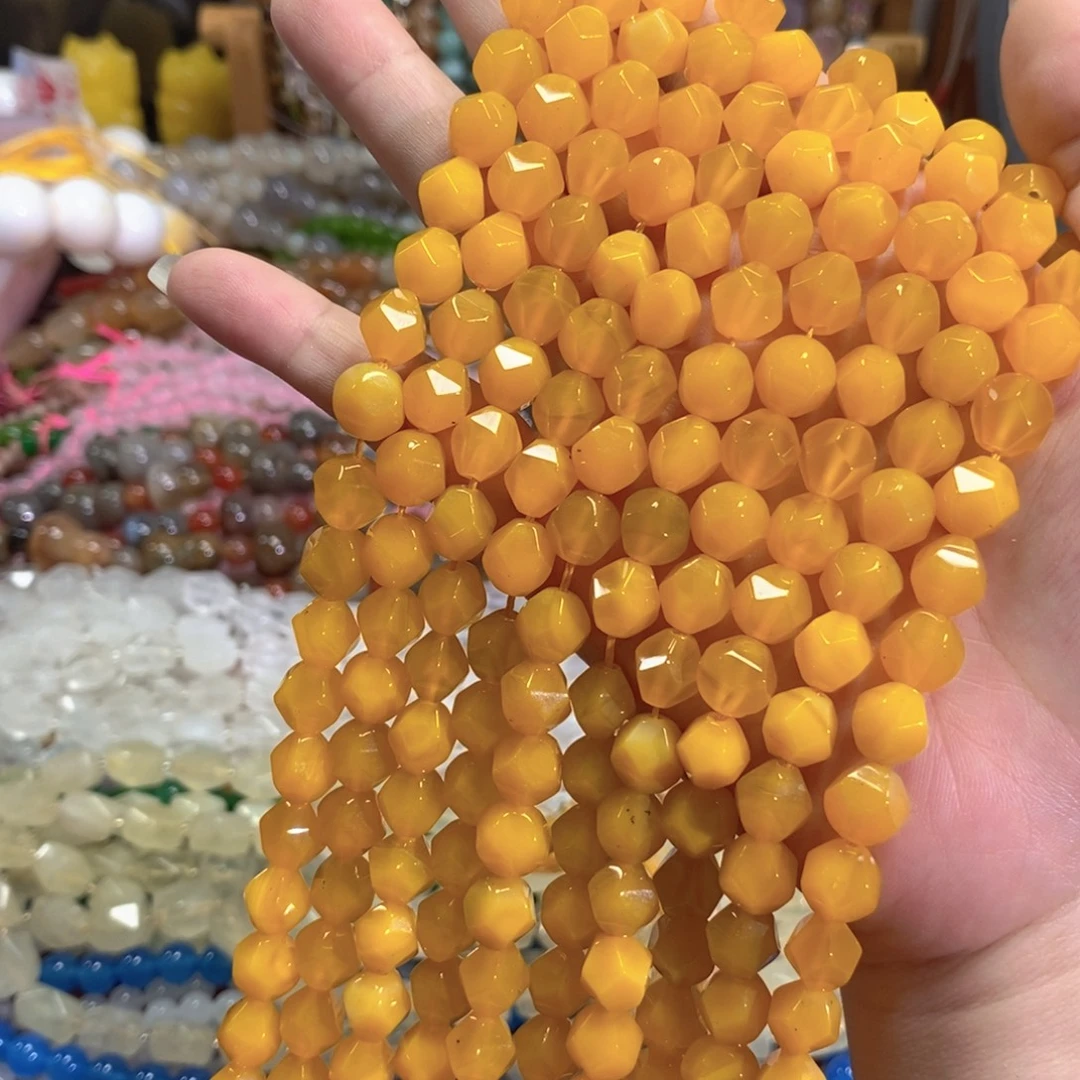 玛瑙/玉髓未镶嵌珠宝半成品黄玛瑙万切一条卡10mm