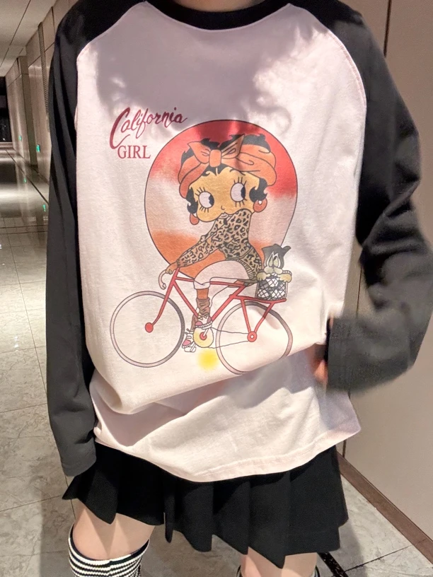 韩版卡通自行车贝蒂T恤