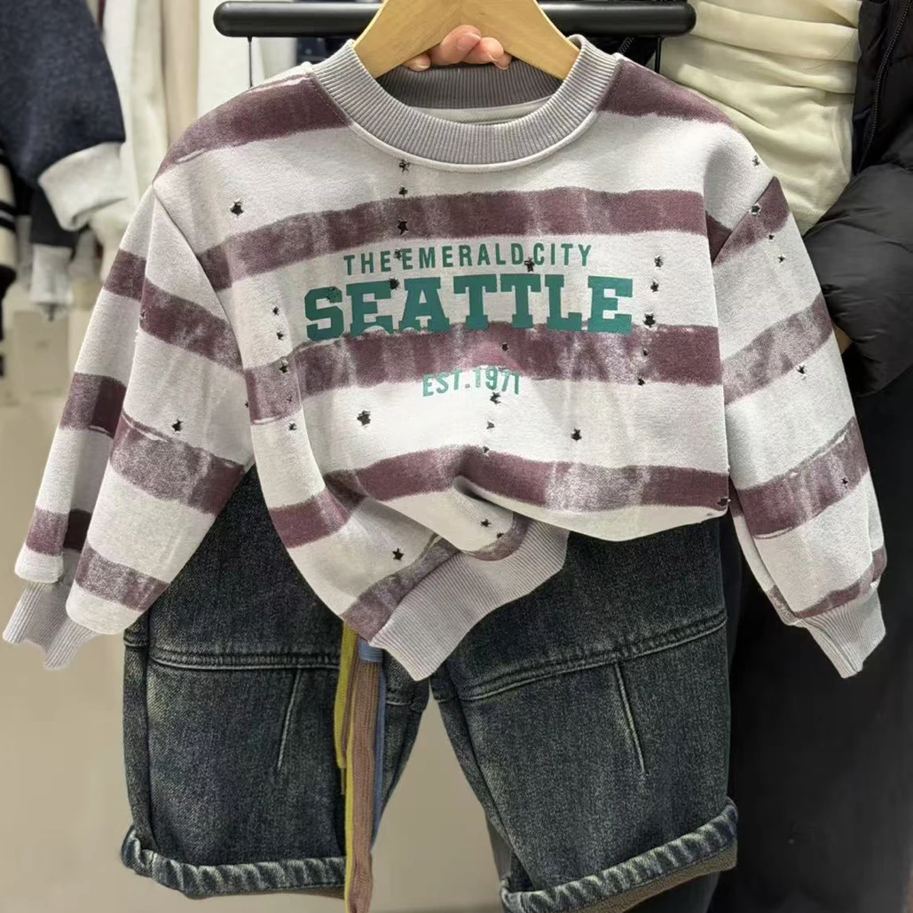 77766 秋冬新款男童小童加绒卫衣