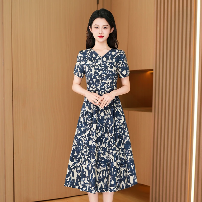 优雅新款气质时尚大气减龄休闲收腰显瘦连衣裙25662-LS
