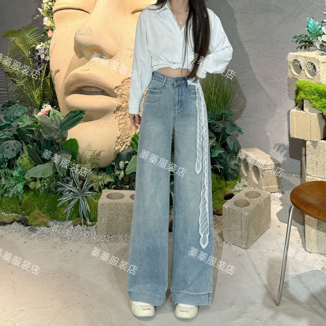 2025夏季薄款显瘦设计复古高腰宽松潮流阔腿爆款裤子直筒牛仔裤女