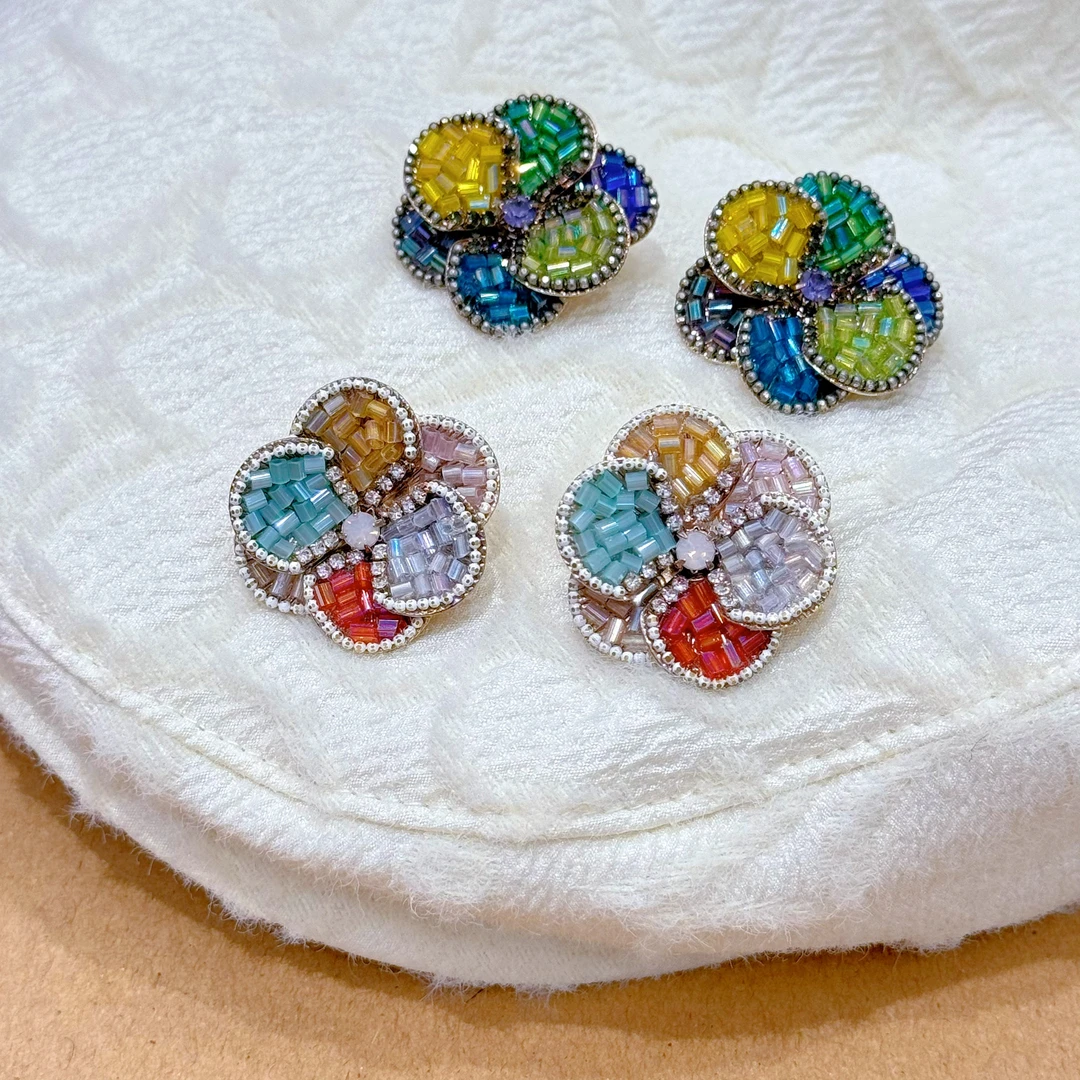 铜合金合成锆石耳饰 韩国小花耳环方圆脸耳饰  E34