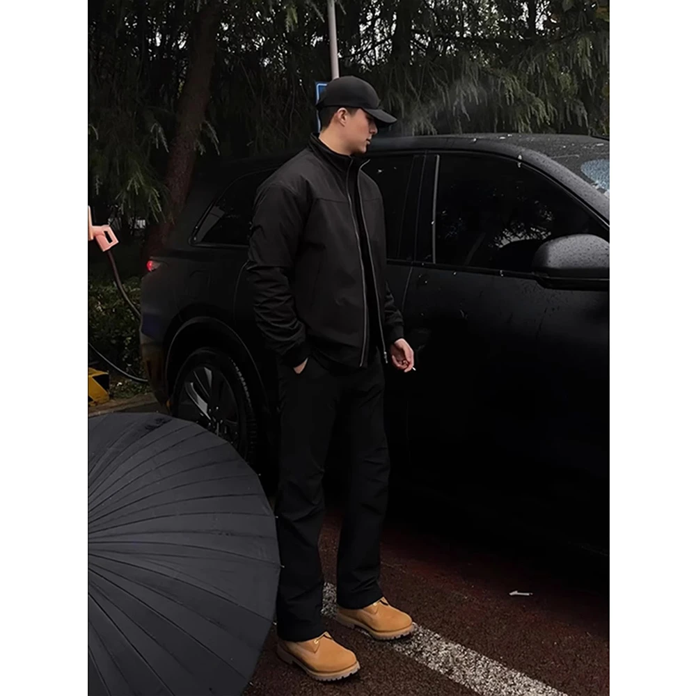 美式黑色微喇牛仔裤男春秋高街vibe薄款裤子cleanfit显瘦直筒长裤