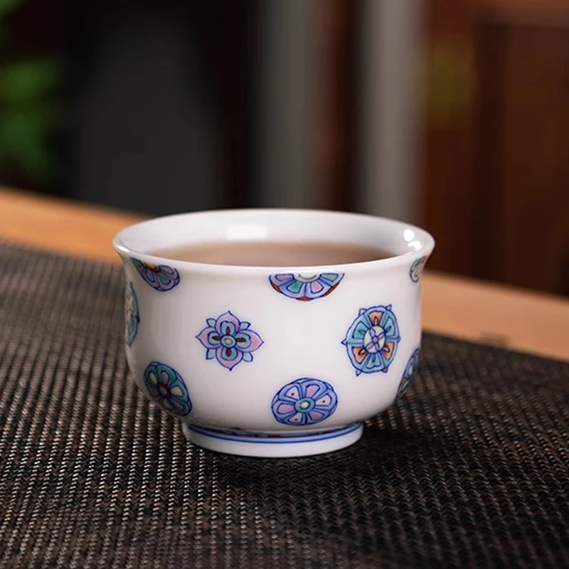 景德镇纯手绘主人杯单杯功夫茶杯斗彩皮球花禅定杯品茗杯陶瓷