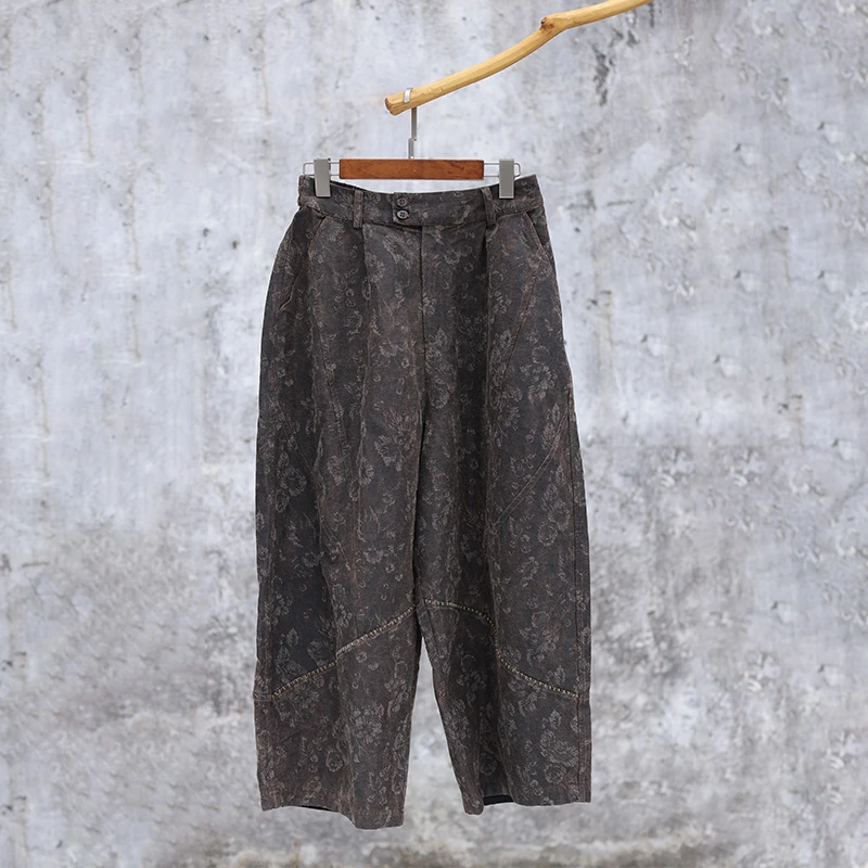 慢慢变蓝原创 荼 春夏复古桑蚕丝棉休闲阔腿裤文艺长裤可卷边