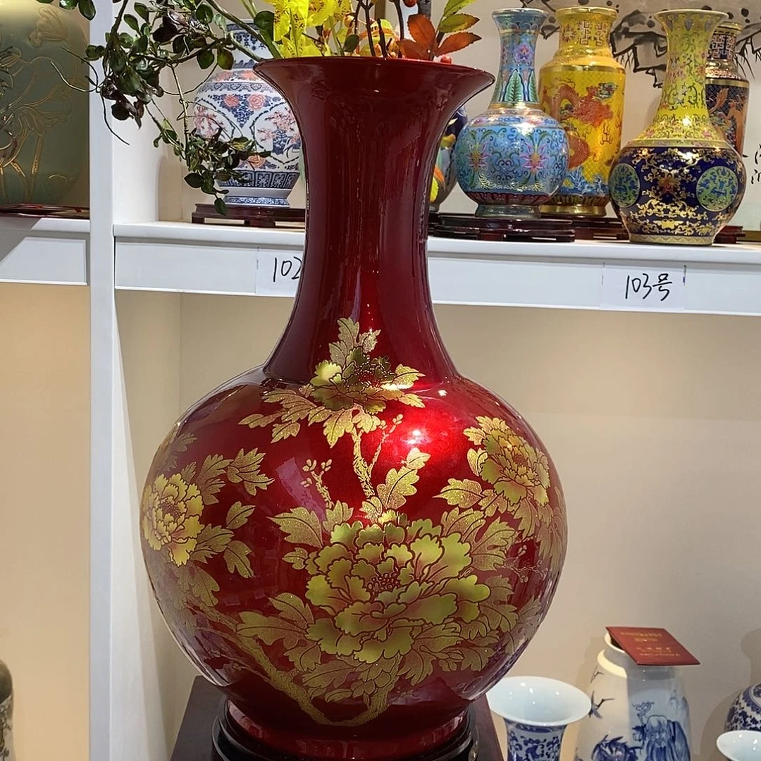 *****陶摆件发两个56cm金沙牡丹赏瓶