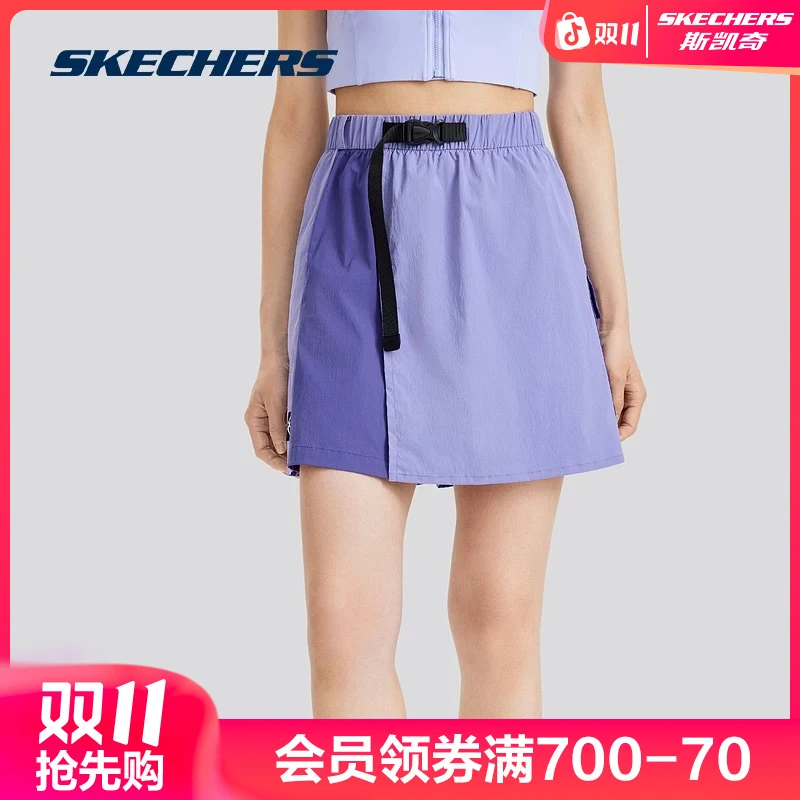 斯凯奇女款梭织撞色工装短裙裤高腰摆裙型防走光舒适L224W151