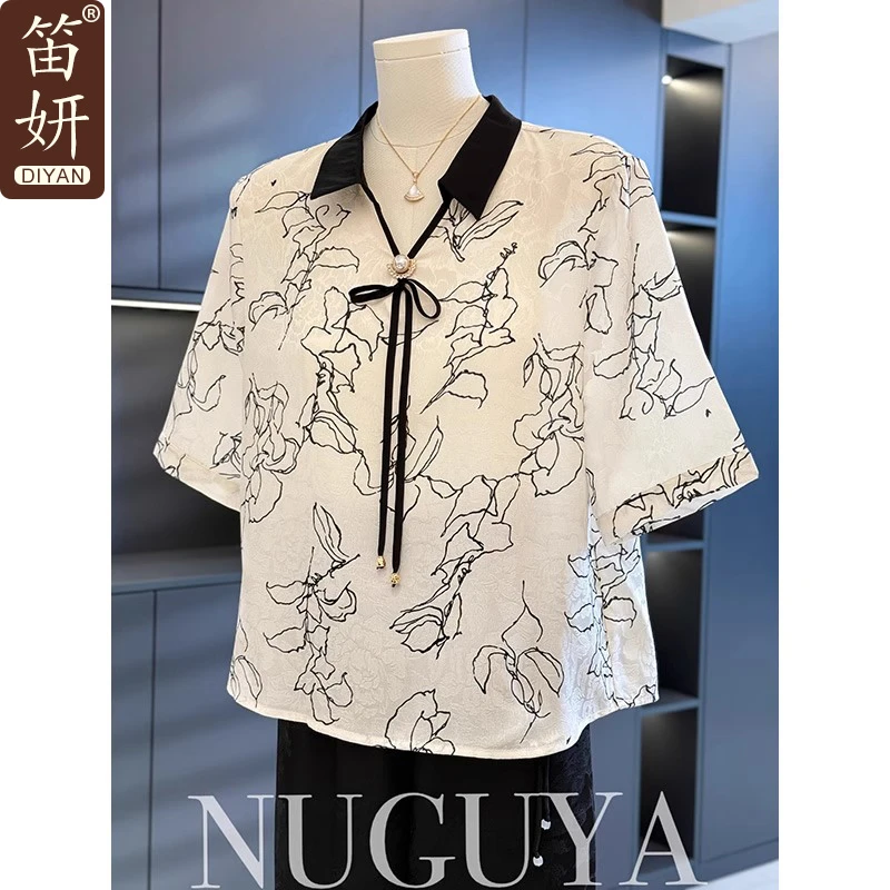 时尚洋气妈妈装雪纺衬衫女短袖夏装新款上衣减龄气质中老年人衬衣