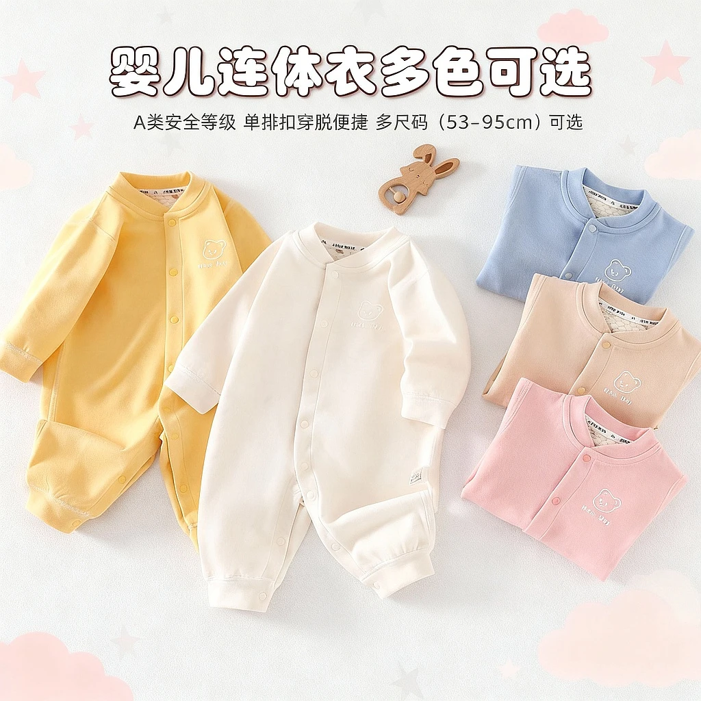 秋冬婴儿连体保暖温感新生儿哈衣爬服0-12个月宝宝打底衣服春休闲