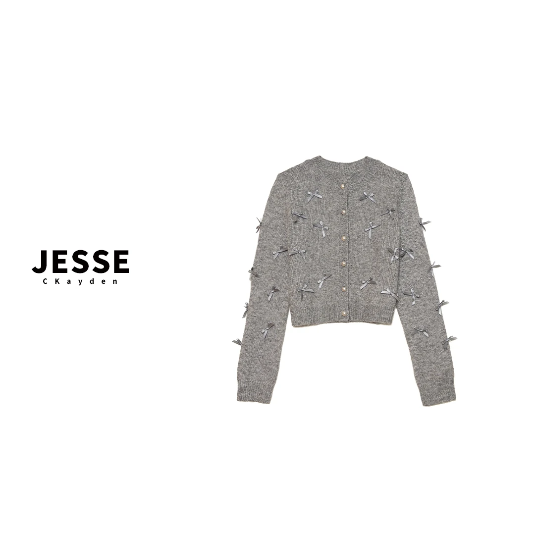 针织轻职风秋冬设计师直筒袖蝴蝶结上衣毛针织衫SS0463