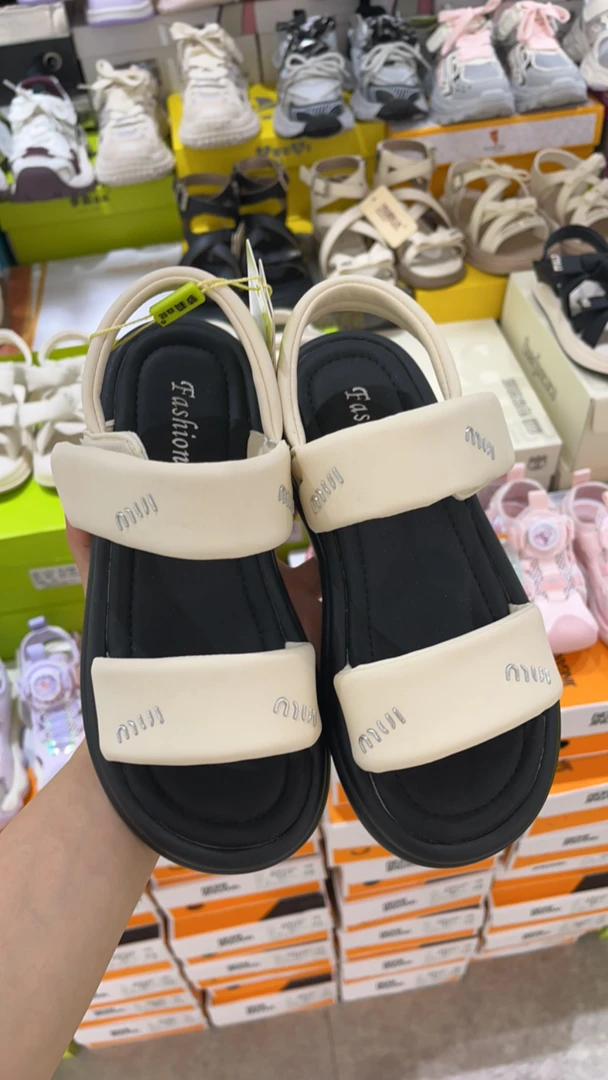 魔术贴露趾镂空凉鞋胶粘时装凉鞋厚底防滑时尚女款