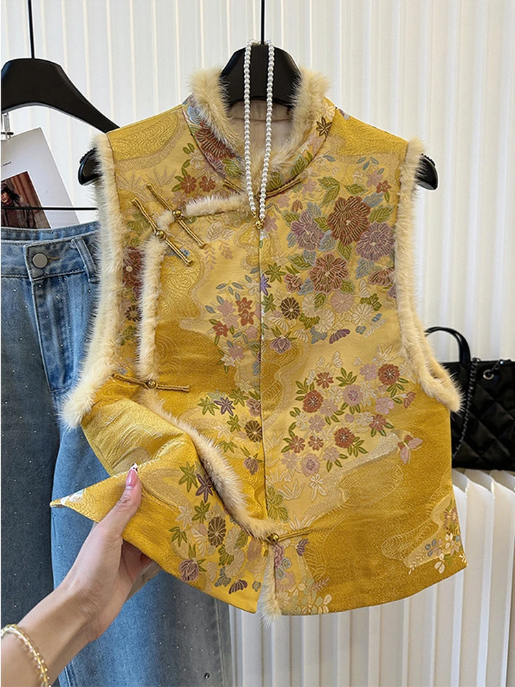 新中式马甲女外穿秋冬加厚保暖唐装中国风马夹新年过年拜年服背心